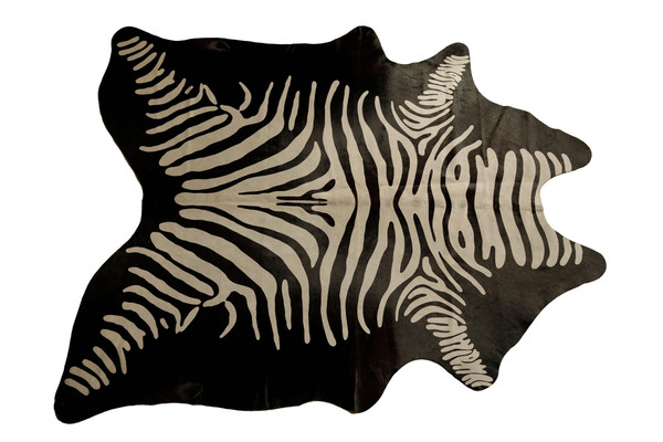 6' X 7' Off White And Black Zebra Print Genuine Cowhide Area Rug N270-473904