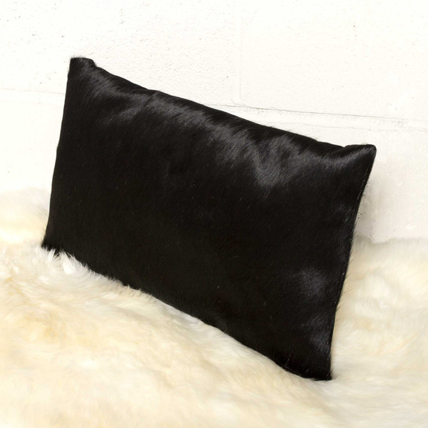 Set of Two 12" X 20" Navy Blue Cowhide Lumbar Throw Pillows N270-317116
