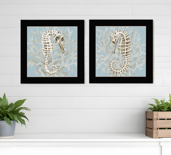 Set Of Two Coral Seahorse Black Framed Print Wall Art N270-407935