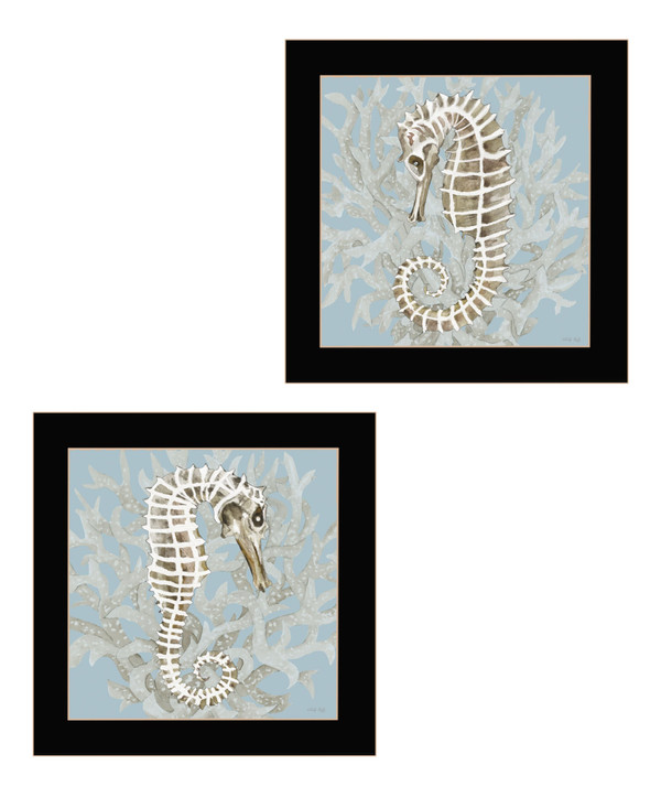 Set Of Two Coral Seahorse Black Framed Print Wall Art N270-407935
