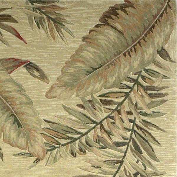 5' Light Brown and Brown Wool Tropical Botanical Hand Tufted Round Rug N270-375475