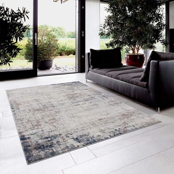 2' X 5' Navy Blue Distressed Striations Area Rug N270-390191