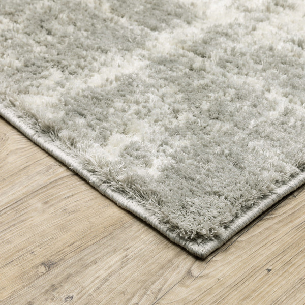 5' X 8' Grey And Ivory Abstract Shag Power Loom Stain Resistant Area Rug N270-509881