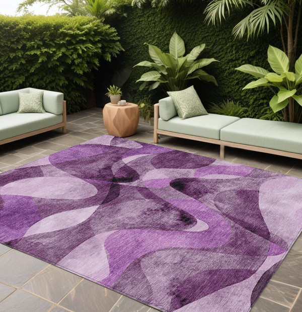 9' X 12' Purple Abstract Washable Non Skid Indoor Outdoor Area Rug N270-561622