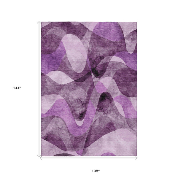 9' X 12' Purple Abstract Washable Non Skid Indoor Outdoor Area Rug N270-561622