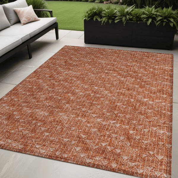 5' X 8' Terra Cotta Geometric Washable Non Skid Indoor Outdoor Area Rug N270-560143
