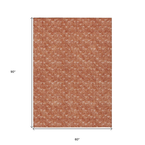 5' X 8' Terra Cotta Geometric Washable Non Skid Indoor Outdoor Area Rug N270-560143