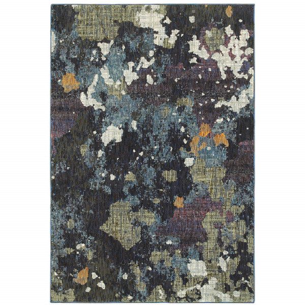 10' X 13' Blue and Green Abstract Power Loom Area Rug N270-510546