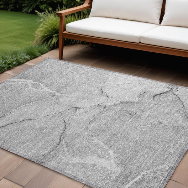 8' X 10' Gray Abstract Washable Non Skid Indoor Outdoor Area Rug N270-559899