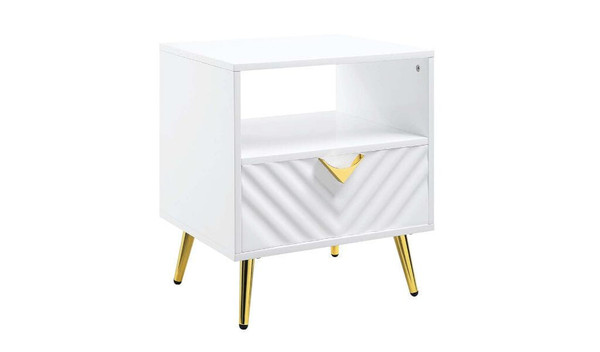 22" White Manufactured Wood And Metal Rectangular End Table With Drawer And Shelf N270-486418