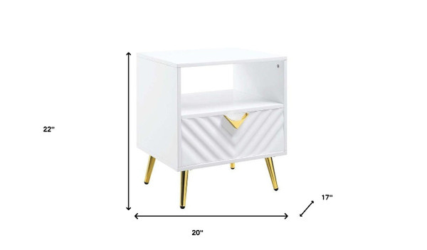 22" White Manufactured Wood And Metal Rectangular End Table With Drawer And Shelf N270-486418