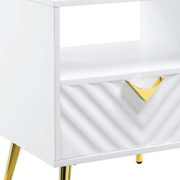 22" White Manufactured Wood And Metal Rectangular End Table With Drawer And Shelf N270-486418