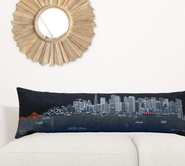 46" Black San Francisco Nighttime Skyline Lumbar Decorative Pillow N270-482464