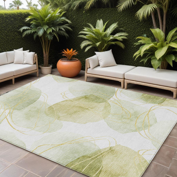 8' X 10' Green and Ivory Abstract Washable Non Skid Indoor Outdoor Area Rug N270-562107