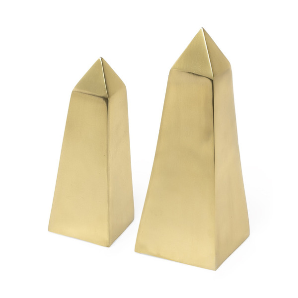 Set Of Two Gold Metal Elongated Pyramid Decor Pieces N270-392525