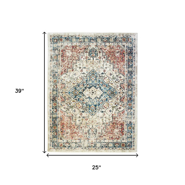 2' X 3' Beige Oriental Distressed Area Rug With Fringe N270-555336