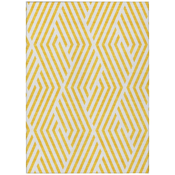 3' X 5' Gold and White Geometric Washable Non Skid Indoor Outdoor Area Rug N270-562392