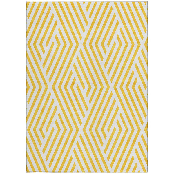 3' X 5' Gold and White Geometric Washable Non Skid Indoor Outdoor Area Rug N270-562392