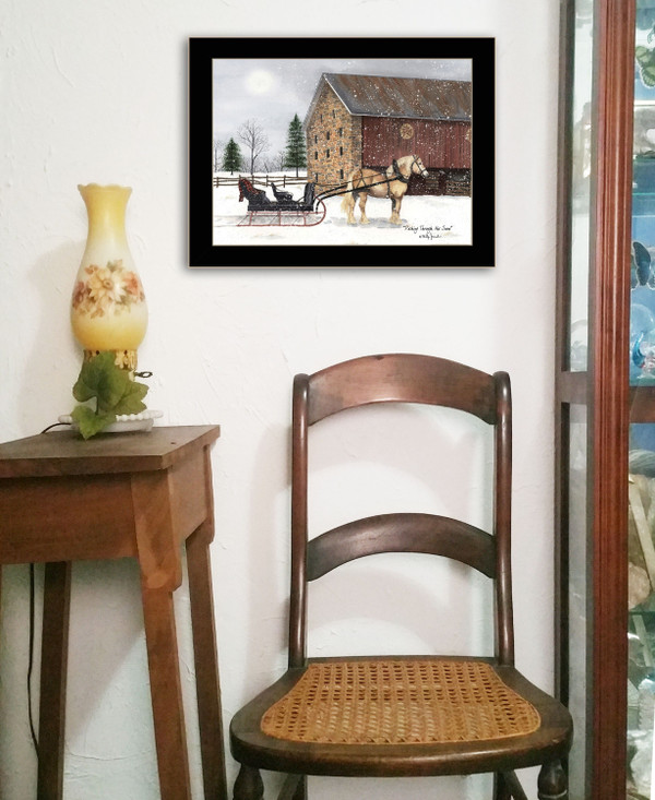 Dashing Though The Snow Black Framed Print Wall Art N270-416092