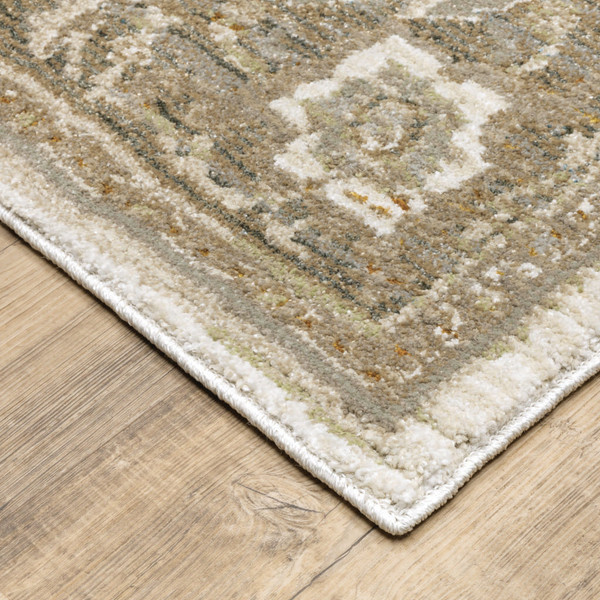 2' X 3' Beige and Ivory Oriental Power Loom Area Rug N270-510142