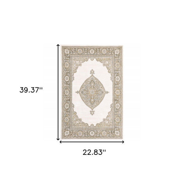 2' X 3' Beige and Ivory Oriental Power Loom Area Rug N270-510142