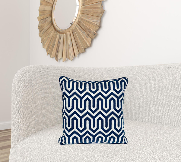 20" Blue Geometric Cotton Throw Pillow N270-529285