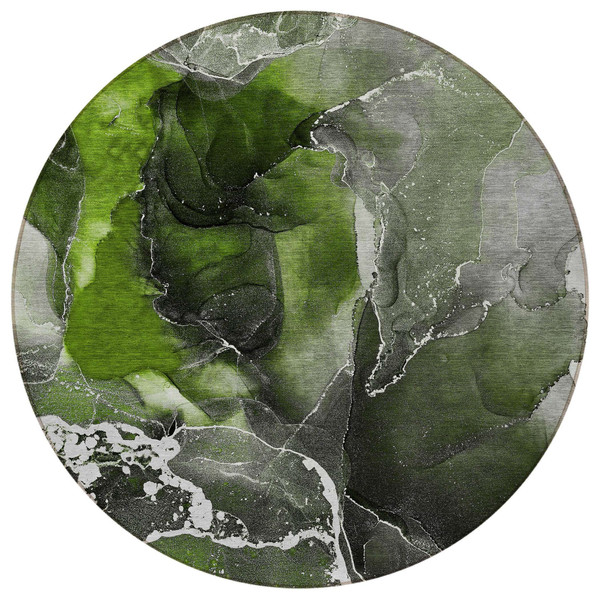 8' Round Green Round Abstract Washable Non Skid Indoor Outdoor Area Rug N270-559456