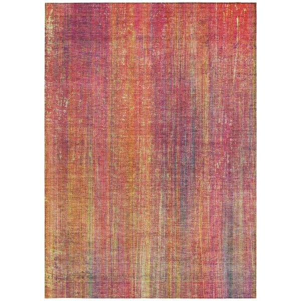 8' X 10' Red and Orange Striped Washable Non Skid Indoor Outdoor Area Rug N270-562629