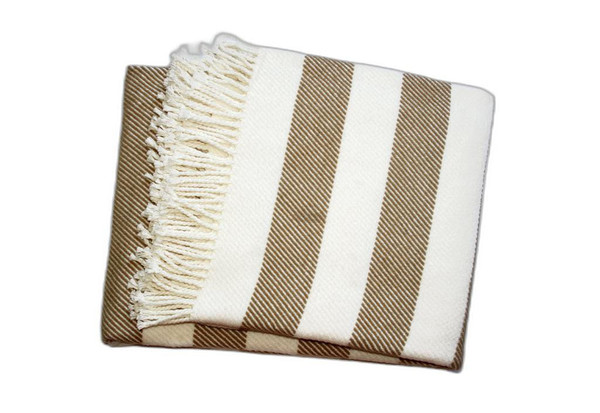 Cream and Stone Slanted Stripe Fringed Throw Blanket N270-475719
