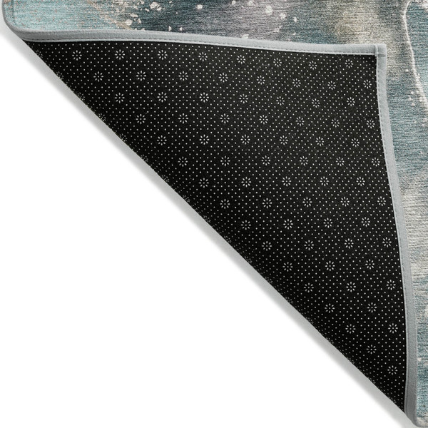 8' Round Teal Round Abstract Washable Non Skid Indoor Outdoor Area Rug N270-560333