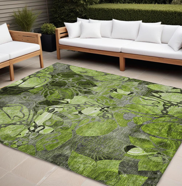 8' X 10' Fern Green and Gray Abstract Washable Indoor Outdoor Area Rug N270-563040