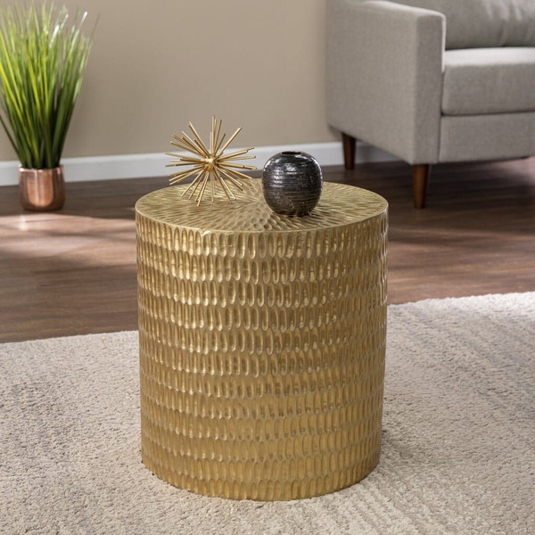 18" Gold Manufactured Wood And Solid Wood Round End Table N270-402302