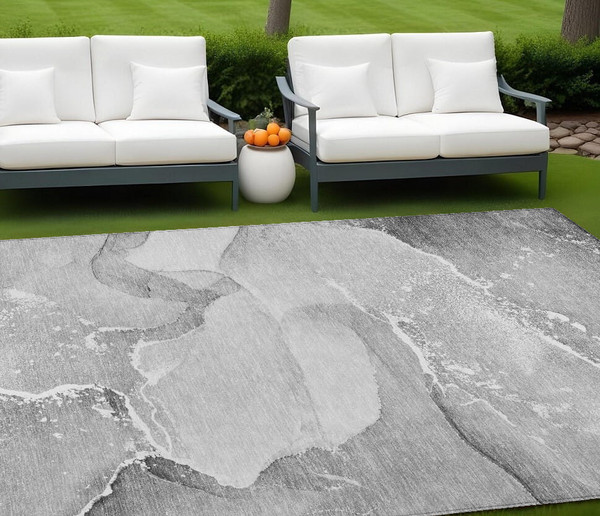 9' X 12' Gray and Ivory Abstract Washable Non Skid Indoor Outdoor Area Rug N270-560263