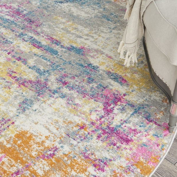 8' Blue And Pink Round Abstract Power Loom Area Rug N270-385718