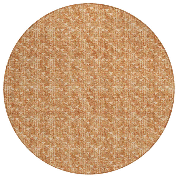 8' Round Bronze Round Geometric Washable Non Skid Indoor Outdoor Area Rug N270-560126