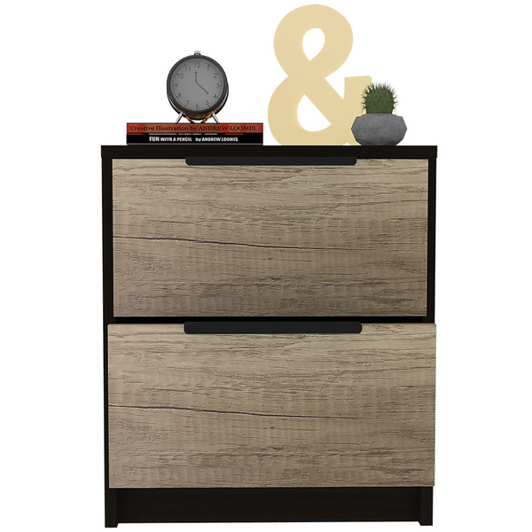 Black Open Compartment Two Drawer Nightstand N270-453291