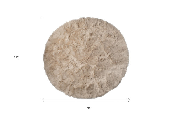 6' X 6' Taupe Round Faux Fur Washable Non Skid Area Rug N270-476666