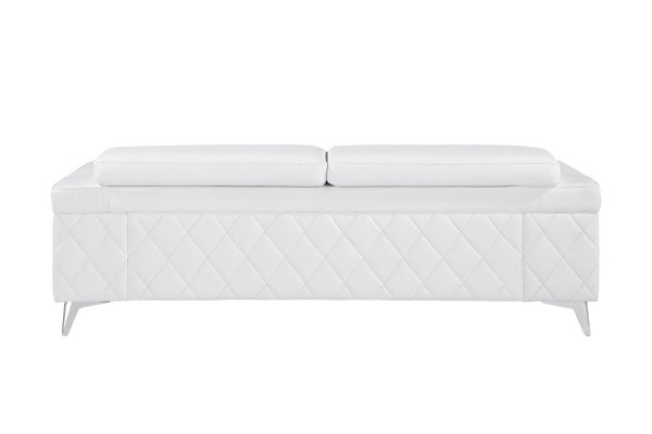 89" White Italian Leather Sofa With Silver Legs N270-534158