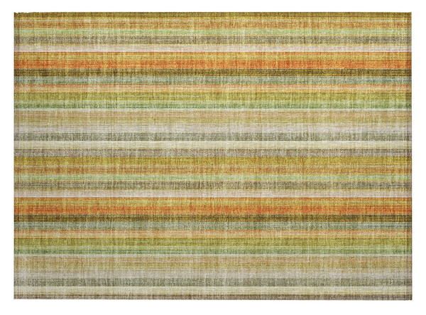 2' X 3' Tan Orange and Green Striped Washable Non Skid Indoor Outdoor Area Rug N270-562056