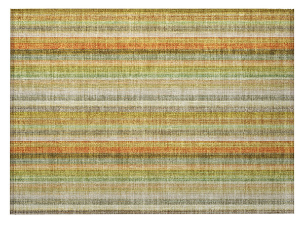 2' X 3' Tan Orange and Green Striped Washable Non Skid Indoor Outdoor Area Rug N270-562056