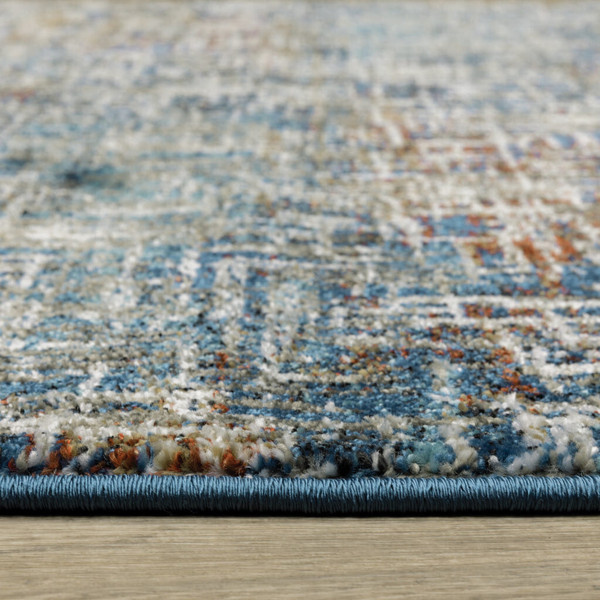 8' X 10' Blue Teal Gold Rust And Beige Abstract Power Loom Stain Resistant Area Rug N270-509834