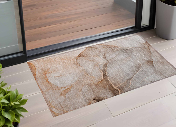 2' X 3' Taupe Abstract Washable Non Skid Indoor Outdoor Area Rug N270-559829