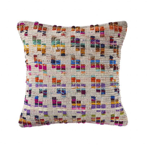 20" X 20" Beige Red Green Blue Yellow Orange And Pink 100% Cotton Geometric Zippered Pillow N270-516746