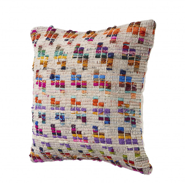 20" X 20" Beige Red Green Blue Yellow Orange And Pink 100% Cotton Geometric Zippered Pillow N270-516746