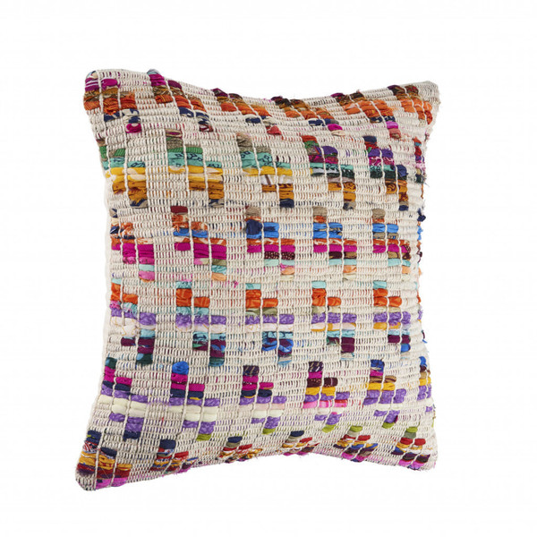 20" X 20" Beige Red Green Blue Yellow Orange And Pink 100% Cotton Geometric Zippered Pillow N270-516746