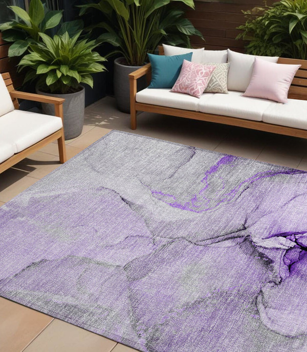 9' X 12' Purple and Ivory Abstract Washable Non Skid Indoor Outdoor Area Rug N270-559710