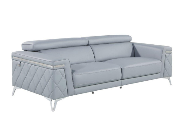 89" Light Blue Italian Leather Sofa With Silver Legs N270-534157