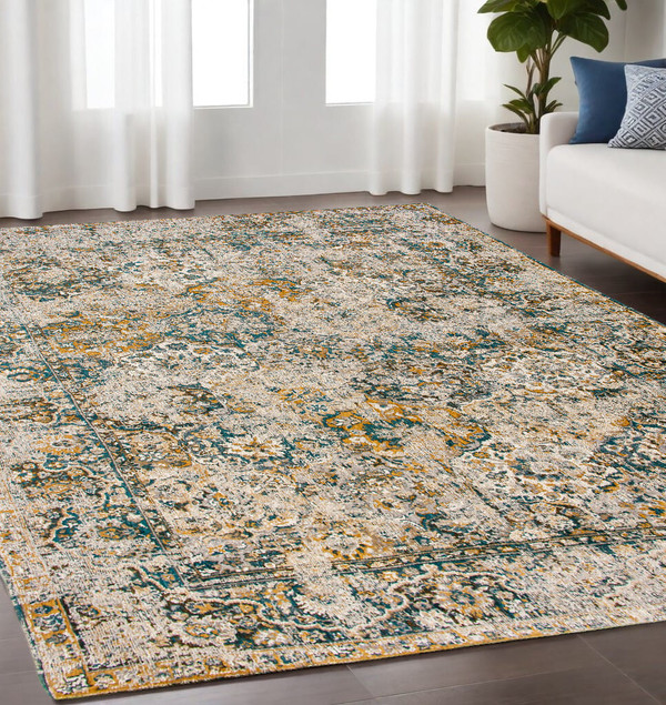 5' X 7' Blue and Green Abstract Non Skid Area Rug N270-548628