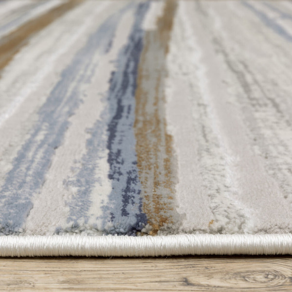 3' X 5' Grey Blue Ivory Brown Beige And Navy Abstract Power Loom Stain Resistant Area Rug N270-508784