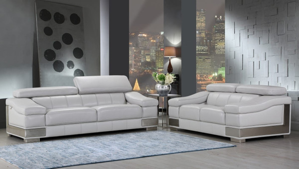 Two Piece Indoor Light Gray Italian Leather Five Person Seating Set N270-343865